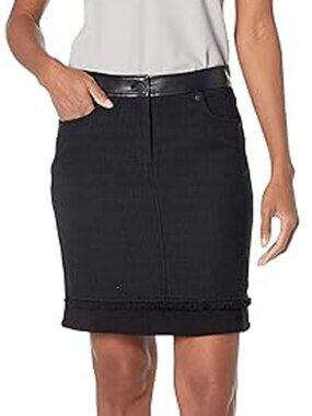 NWT KARL LAGERFELD Tweed A-line Skirt with PU back pocket,  Black, Size 10